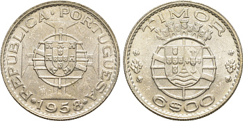 Португальский Тимор 6 эскудо 1958  KM 15 серебро  aUNC  4635-852