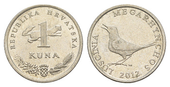 Хорватия 1 куна 2012 западный соловей, четный год KM 20.2 медь цинк никель aUNC 4573-253