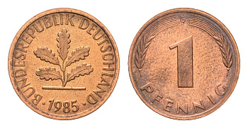 ФРГ 1 пфенниг 1985 G KM 105, J. 380 сталь плакированная медью 4685-333