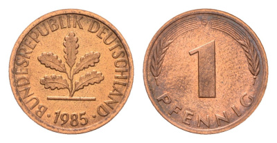 ФРГ 1 пфенниг 1985 G KM 105, J. 380 сталь плакированная медью 4685-333