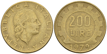 Италия 200 лир 1979 R, шестерня KM 105 алюминиевая бронза 85-417