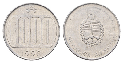 Аргентина 1000 аустралей 1990 KM 105 алюминий 4675-626