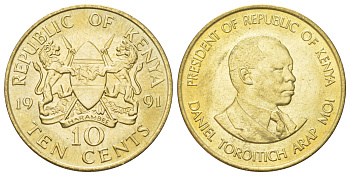 Кения 10 центов 1991 KM 18 никель латунь UNC 4583-443