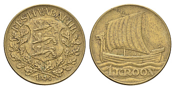 Эстония 1 крона 1934 год-тип KM 16 алюминиевая бронза 4666-627