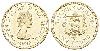 Джерси 1 фунт 1992 Бейливик Джерси, тираж 20.000 экземпляров KM 87 никель латунь BU 1530-1432