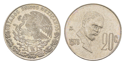 Мексика 20 сентаво 1978 Mo, Франциско Индалеси KM 442 медно-никель 4636-463