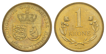 Гренландия 1 крона 1957 KM 10 алюминиевая бронза UNC 3711-2142
