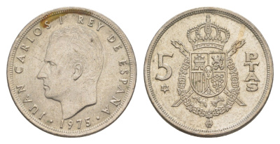 Испания 5 песет 1975 (77) M, Хуан Карлос I (1975-2014) KM 807 медно-никель 4619-1233
