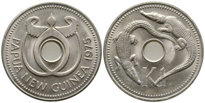 Папуа-Новая Гвинея 1 кина 1975 крокодилы KM 6 медно-никель UNC 107-715