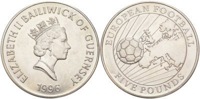 Гернси 5 фунтов 1996 европейский футбол KM 68 медно-никель UNC 73-711