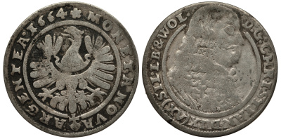 Силезия-Легница-Бжег 15 крейцеров 1664 Кристиан (1639-1673) серебро 413-1431