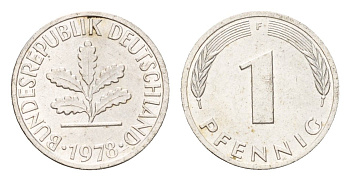 ФРГ 1 пфенниг 1978 F KM 105, J. 380 сталь плакированная медью, серебрение 4685-665
