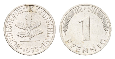 ФРГ 1 пфенниг 1978 F KM 105, J. 380 сталь плакированная медью, серебрение 4685-665