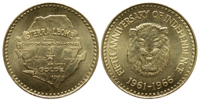 Сьерра-Леоне 1/2 гольде 1966 (1961-1966) пятая годовщина независимости, лев KM 23 золото UNC 00-000-00