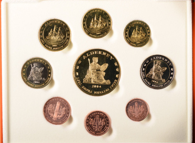 Олдерни евронабор из 9 монет (с 5 евро) 2004 пробники, PROBA, в оригинальной коробке, с сертификатом    PROOF  4-3-4-02