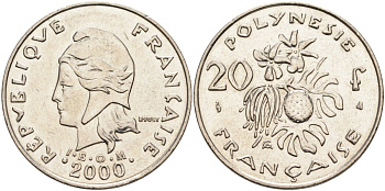 Французская Полинезия 20 франков 2000 KM 9 никель 4131-1012