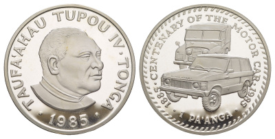 Тонга 1 паанга 1985 100 лет автоиндустрии, Range Rover и Land Rover KM 87a серебро PROOF 1091-8-32