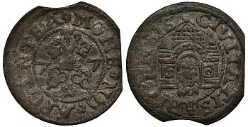 Рига 1 шиллинг (шеляг) 1577 свободный город (1562-1581), вес 1,01 гр. Neumann 9 серебро 1516-541