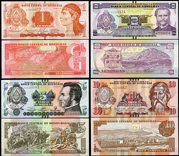 Гондурас набор из 4 банкнот (1, 2, 5 и 10 лемпира) 2019, 2022  Pick 96, 97, 98, 99  бумага  UNC (пресс) 450-73-2