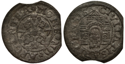 Рига 1 шиллинг (шеляг) 1577 свободный город (1562-1581), вес 1,01 гр. Neumann 9 серебро 1516-541