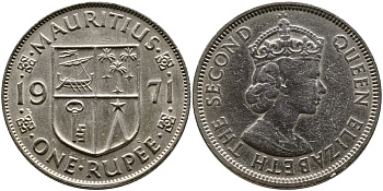 Маврикий 1 рупия 1971 Елизавета II (1952-) KM 35.1 медно-никель 37-914