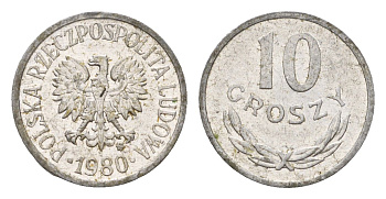 Польша 10 грошей 1980 Y AA47 алюминий 187-418
