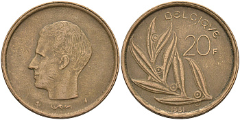 Бельгия 20 франков 1981 Belgique, Бодуэн I (1951-1993) KM 159 никель бронза    4592-1222