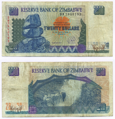 Зимбабве 20 долларов 1997 водопад Виктория Pick 7 а бумага 7205-8-1-1