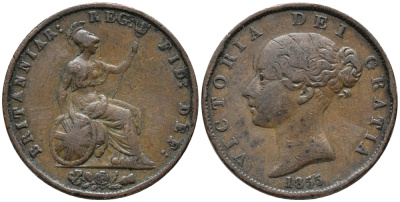 Великобритания 1/2 пенни 1855 Виктория (1837-1901) KM 726, Spink 3949 медь 32-731