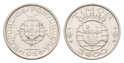 Португальский Тимор 3 эскудо 1958 год-тип KM 14 серебро 4669-765