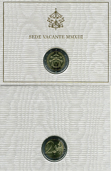 ВАТИКАН 2 ЕВРО 2013 СЕДЕ ВАКАНТЕ, в оригинальном блистере KM биметалл UNC 4-3-4-5