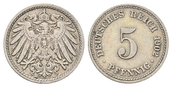 Германия 5 пфеннигов 1902 A KM 11, J. 12 медно-никель 4701-1031