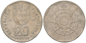 Португалия 20 эскудо 1987 KM 634 медно-никель 4616-1233
