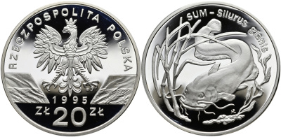 Польша 20 злотых 1995 MW, серия охрана окружающей среды, сом, тираж 20000 экз KM 290 серебро PROOF 00-822-82