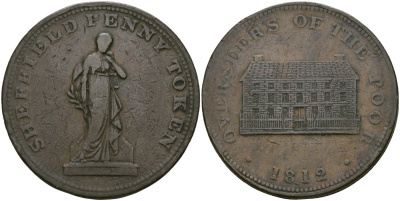 Великобритания, Йоркшир 1 пенни 1812 Withers 982, Davis 124 медь 1526-1212