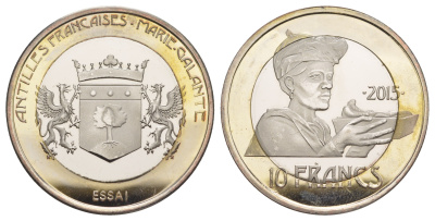 Французская Вест-Индия или Французские Антильские острова (Мари-Галант) 10 франков 2015 ESSAI (пробник) биметалл BU 1082-4-52