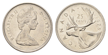 Канада 25 центов 1975 Елизавета II (1952-2022), олень KM 62b никель 4688-445