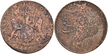 Индонезия, остров Самутра 4 кепинга 1804 АНГ1219, Британская колония KM 266 медь 4590-645