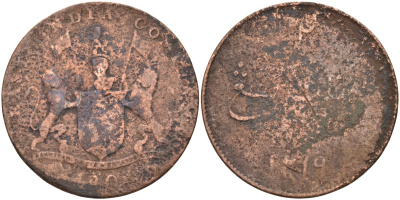 Индонезия, остров Самутра 4 кепинга 1804 АНГ1219, Британская колония KM 266 медь 4590-645