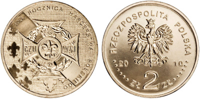Польша 2 злотых 2010 MW, 100 лет союзу польских харцеров, скаутскому движению в Польше KM 725 нордик UNC 4676-646