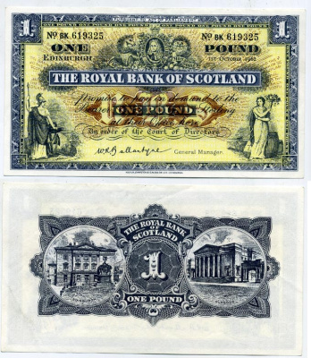 Шотландия 1 фунт 1962 1 октября 1962, Королевский банк Шотландии Pick 324b бумага 451-46-1