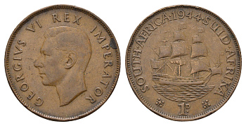 ЮАР 1 пенни 1944 Георг VI (1936-1952) KM 25 бронза 4123-832