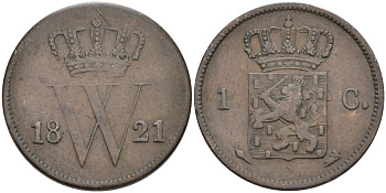 Нидерланды 1 цент 1821 Виллем I (1815-1840) KM 47 медь 1528-344