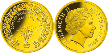 Австралия 25 долларов 2018 чемпионат мира по футболу в России KM NEW золото PROOF 10-014-12