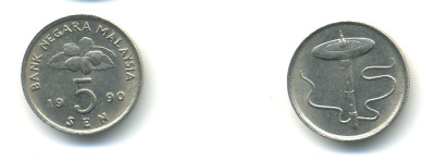 Малайзия 5 сенов 1990 KM 50 медно-никель 3999-523