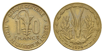 Западная Африка (ВСЕАО) 10 франков 1974 KM 1a медь алюминий никель 4663-731