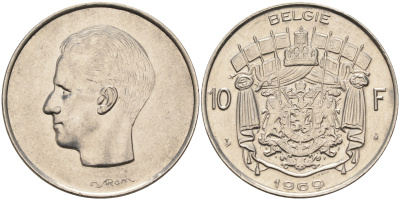 Бельгия 10 франков 1969 Belgie, Бодуэн I (1951-1993) KM 156.1 никель    4595-613