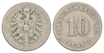 Германия 10 пфеннигов 1874 C KM 4, J. 4 медно-никель 4701-1058