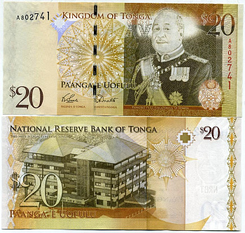 Тонга 20 паанга ND (2009) король Тупоу V, национальный банк Pick 41 (1)  бумага UNC (пресс) 449-25-1