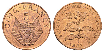 Руанда 5 франков 1987 KM 13 бронза UNC 4678-144